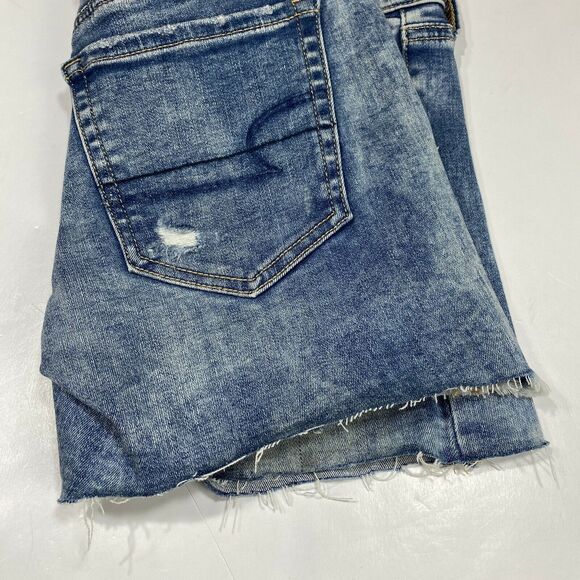 American Eagle Midi Shorts 2 Next Level Stretch Denim Blue Jean Distressed - Picture 9 of 10